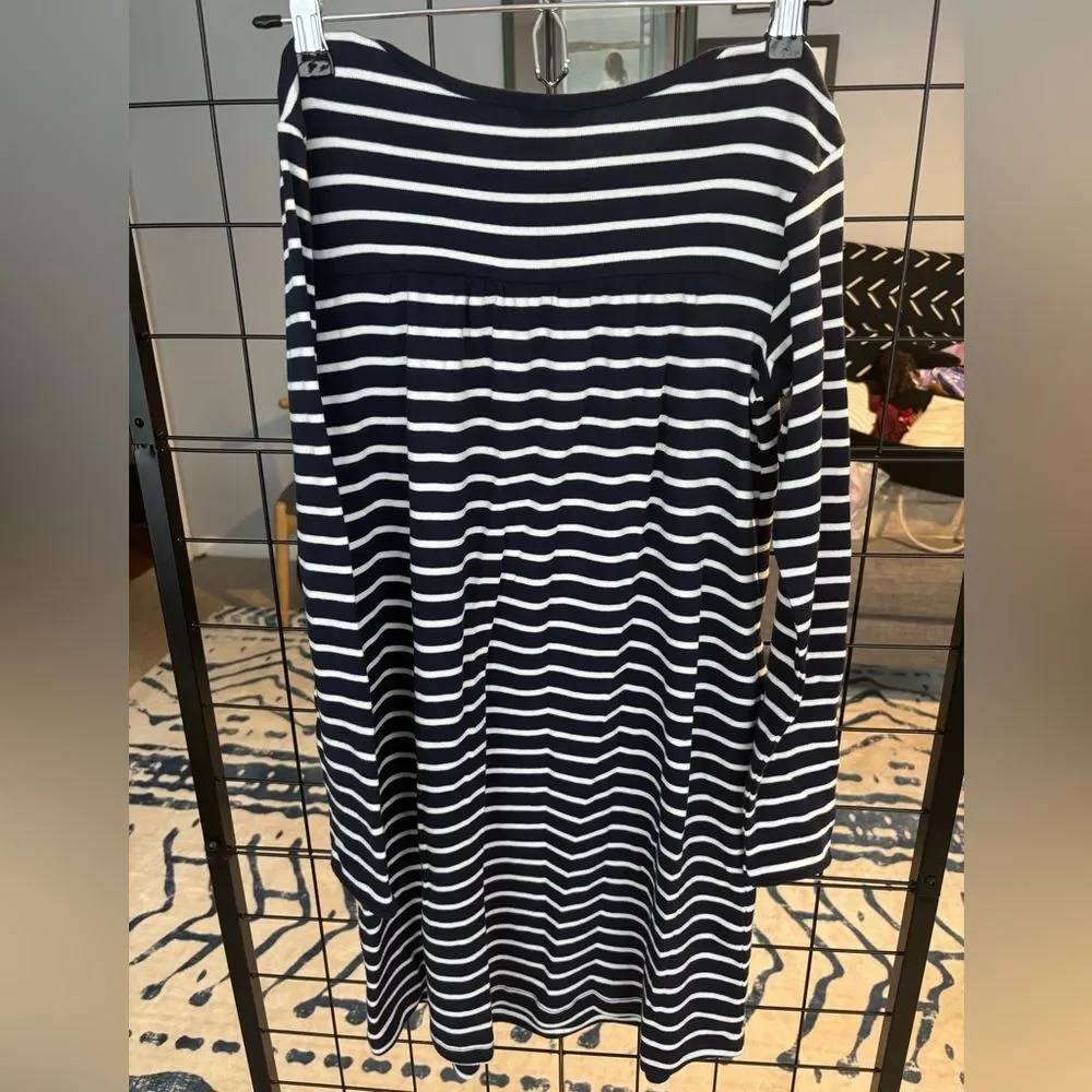 Hanna Andersson Navy and White Striped Long Sleeve 100% Cotton Dress NWT